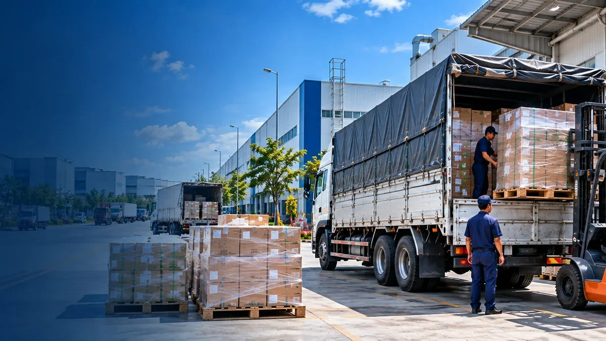 Xe tải nhận hàng công ty tại khu công nghiệp