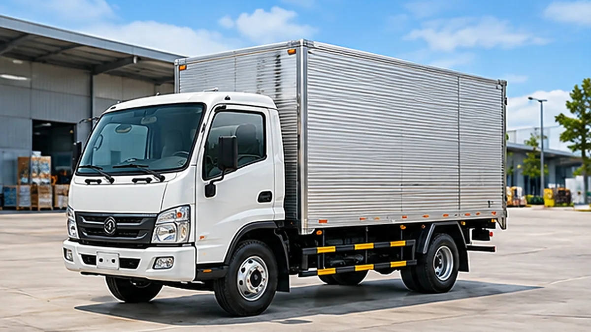 Xe tải thùng kín 2,5 tấn đỗ tại khu vực nhận hàng
