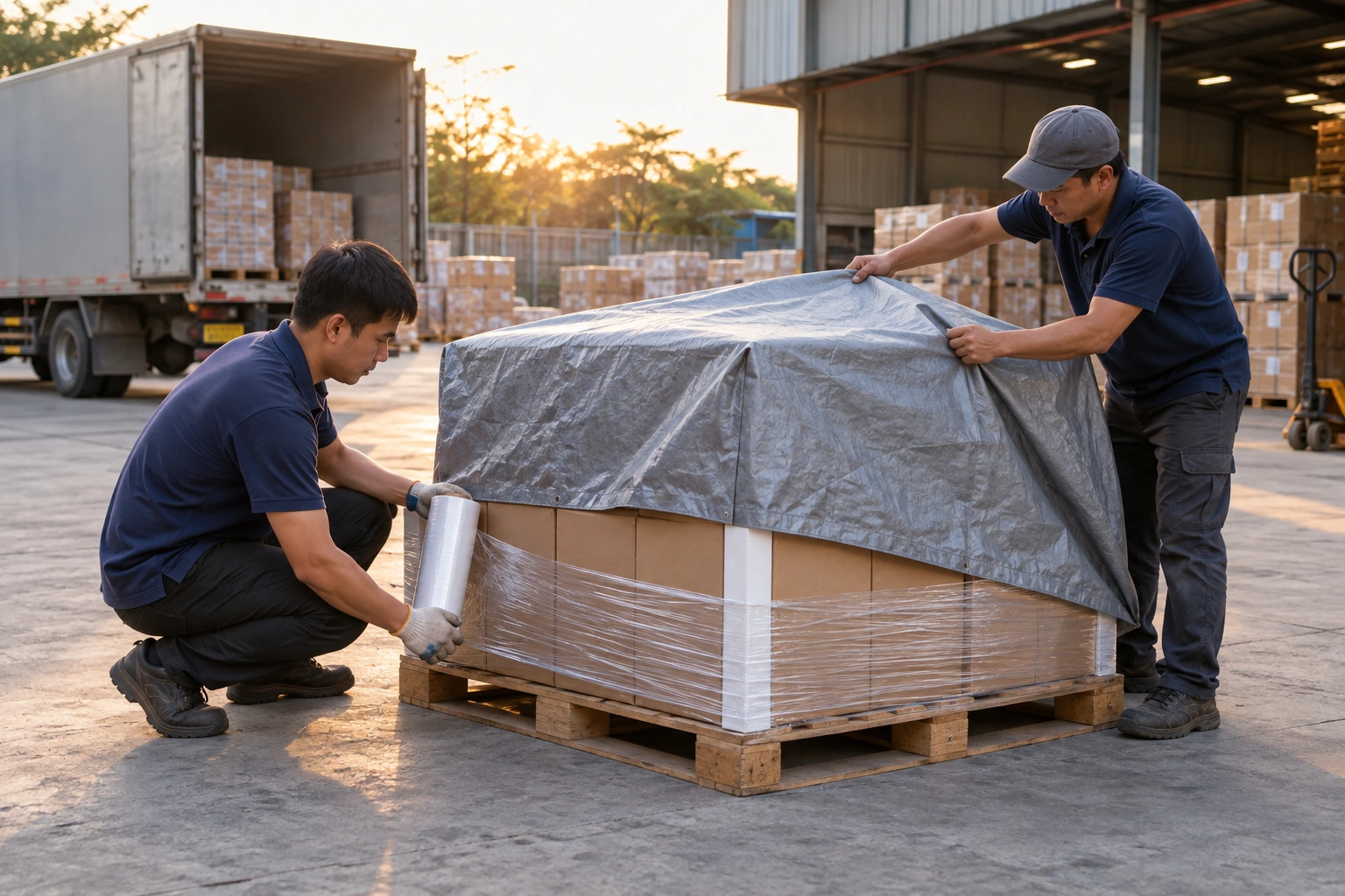 Bọc bảo vệ chống ẩm cho kiện hàng nội thất trước khi lên xe