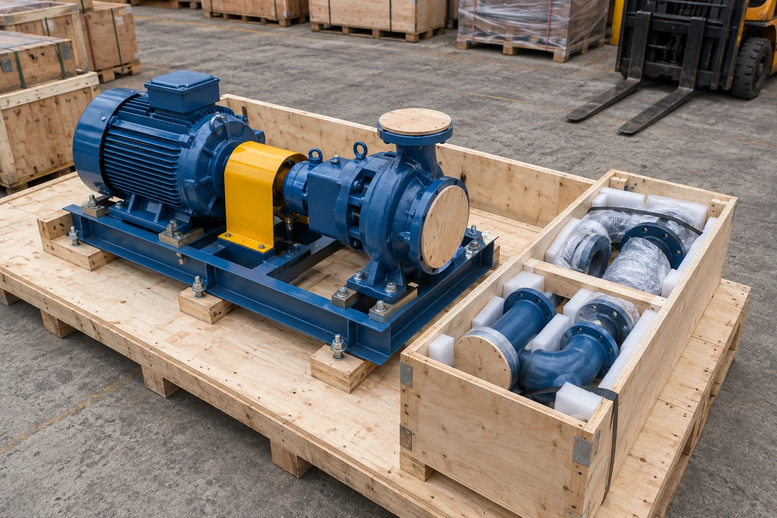 Máy bơm công nghiệp đóng kiện trên pallet gỗ để vận chuyển máy móc thiết bị Nghệ An Hà Tĩnh