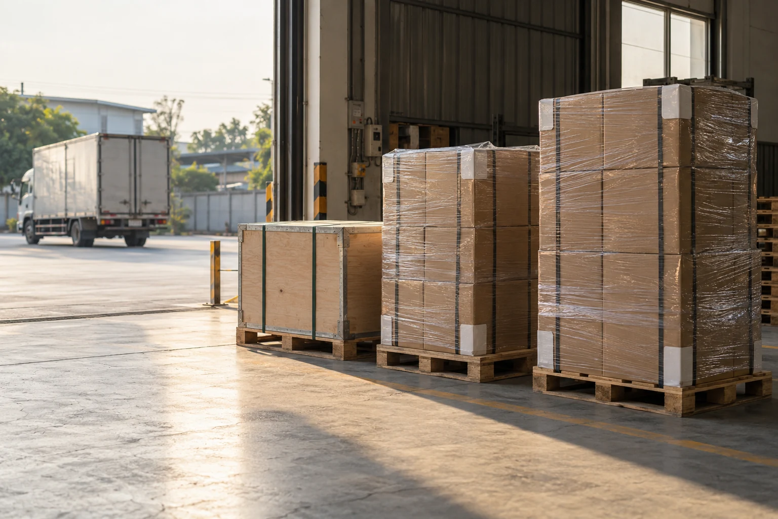 Pallet hàng carton xếp chờ xuất kho