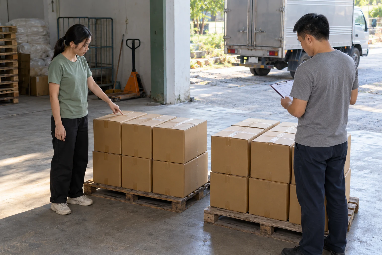 Kiểm đếm thùng hàng trước khi bàn giao tại điểm giao