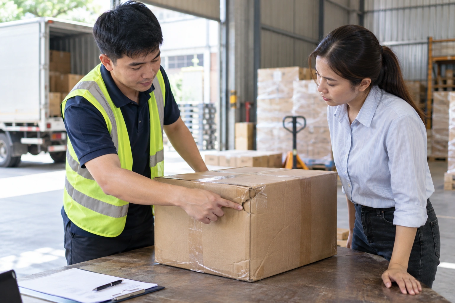Nhân viên kiểm tra kiện hàng trước khi vận chuyển hàng dễ vỡ Bắc Ninh Hà Tĩnh