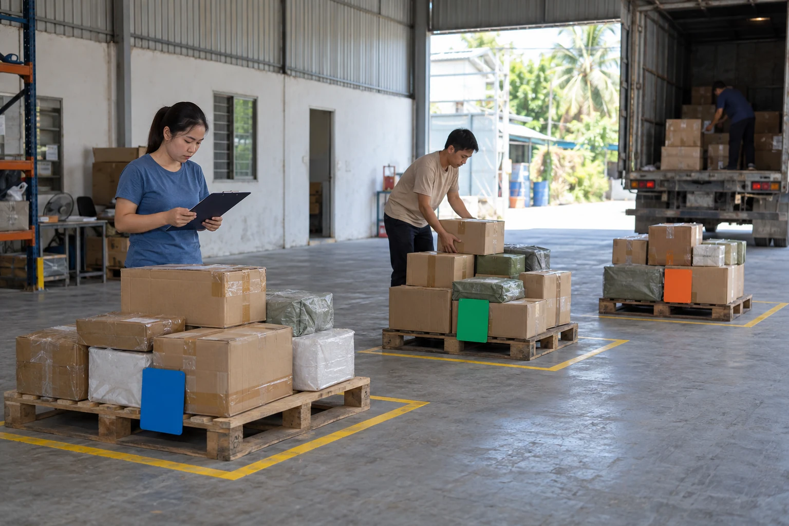 Hàng được phân loại theo điểm giao trước khi xếp lên xe